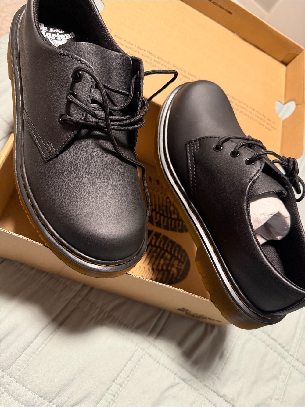 Dr. Martens Black Smooth 3-Eye Leather Shoes with Yellow Stitching